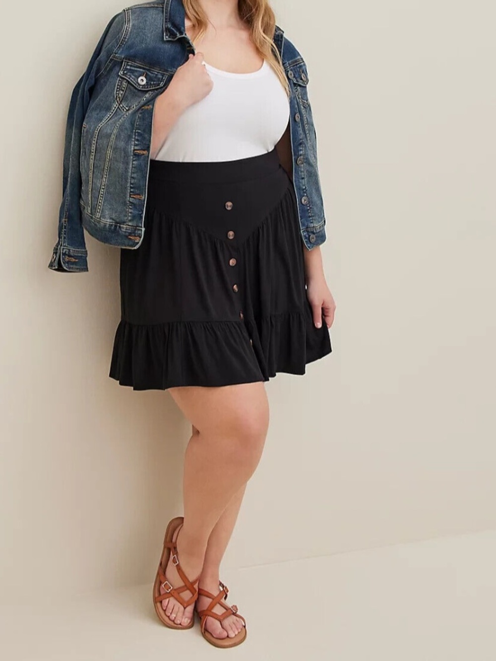 Torrid 1X Button Front Tiered Mini Skirt